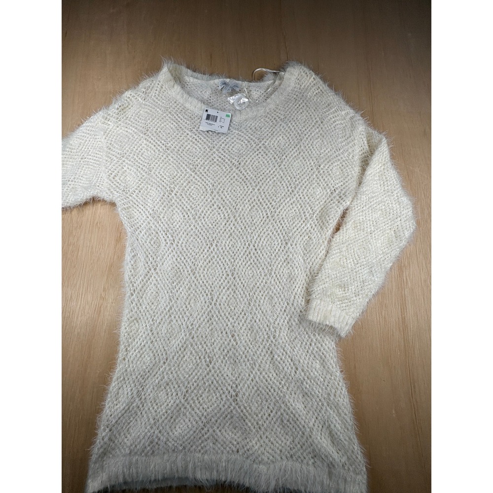 Jaclyn Smith Collection Womens Cream Eyelash Knit Pointelle Sweater Large NWT